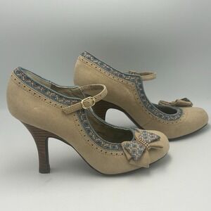 Ruby Shoo Strap Heel Pumps Size 7 Suede Blue Bow Retro Rockabilly Quirky Georgia